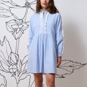 Atelier Reve Light Blue Stripe Long Sleeve Dress size 34 Small